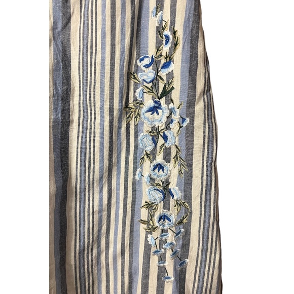Angie Blue & White Striped Cotton Mini Dress with Floral Embroidery Size Large - Picture 3 of 4